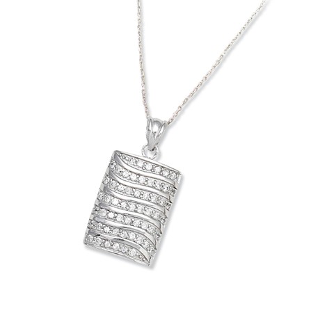 Sterling Silver Rectangle with Cubic Zirconias in Waves - Click Image to Close